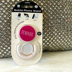 Feminist Mobile Phone Stand - Pink and White